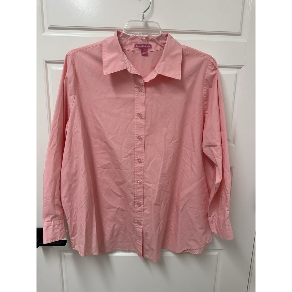 Woman Within Blouse Pink Button Front Top Plus Size 1X 22/24 Long Sleeve